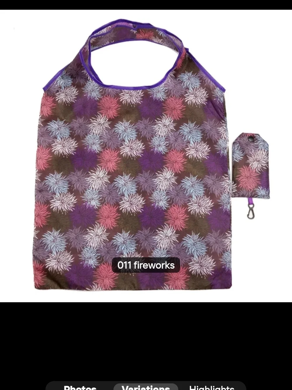Foldable Floral Fireworks Print Tote Bag - Purple & Pink NWOT